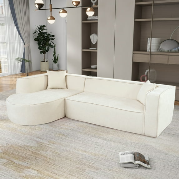 Modern Sponge Sectional Sofa, Modular L-Shape Sofa Couch With 2 Throw Pillows, For Living Room, Study, Beige