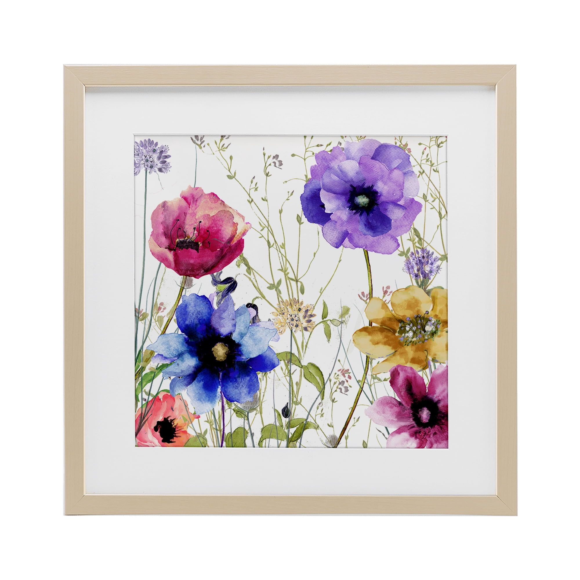 Modern Spring Garden Flowers Birch Framed Print Under Glass, design by Sasha