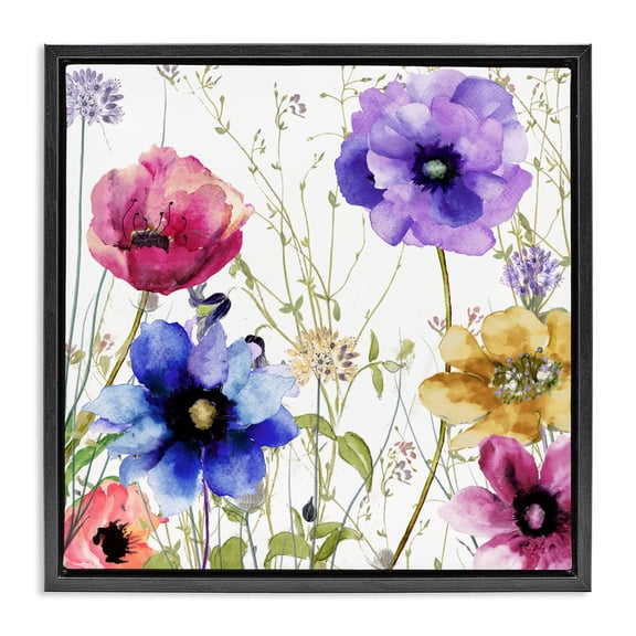 Modern Spring Garden Flowers Black Framed Floater Canvas Wall Art, design by Sasha