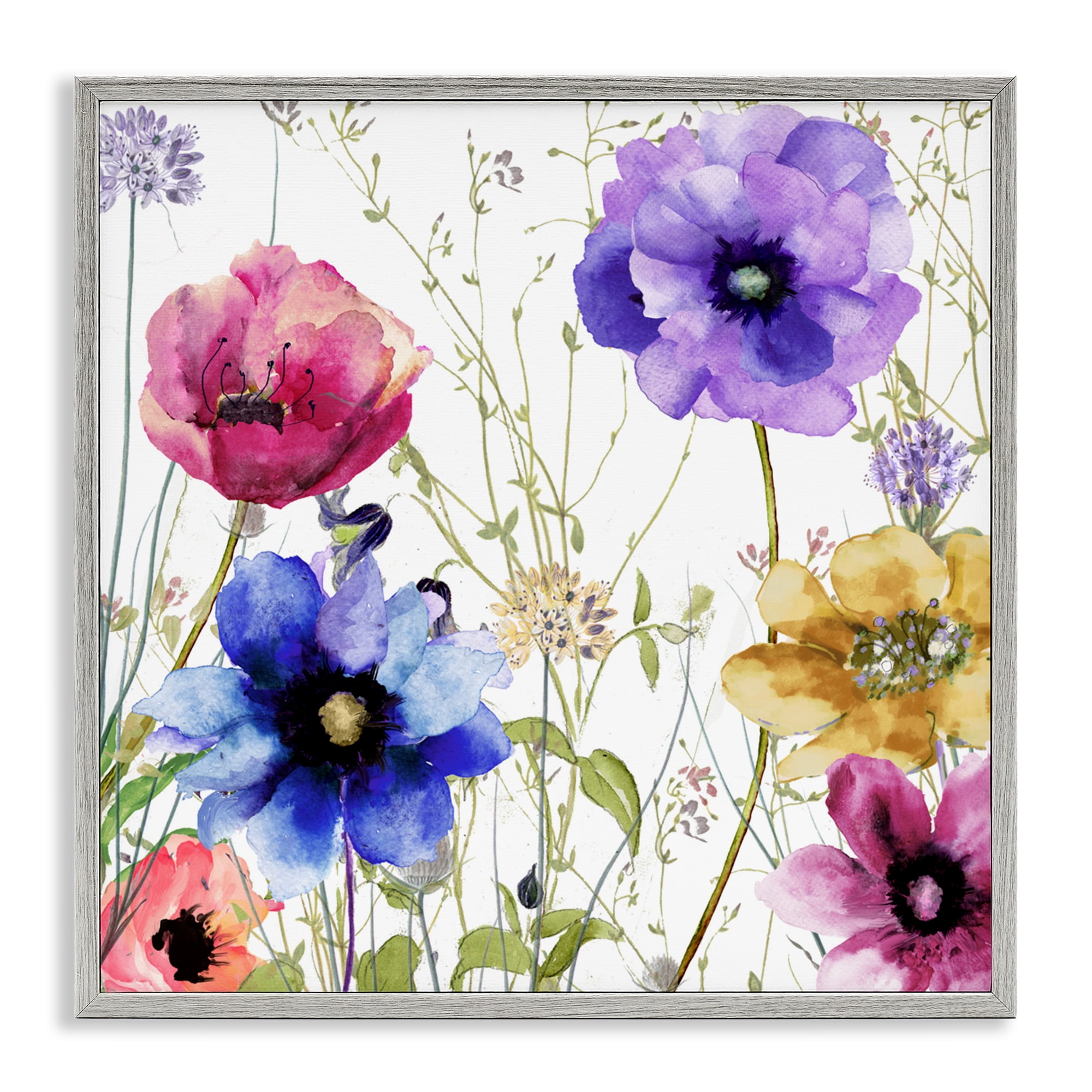 Modern Spring Garden Flowers Gray Framed Giclee Art, design by Sasha