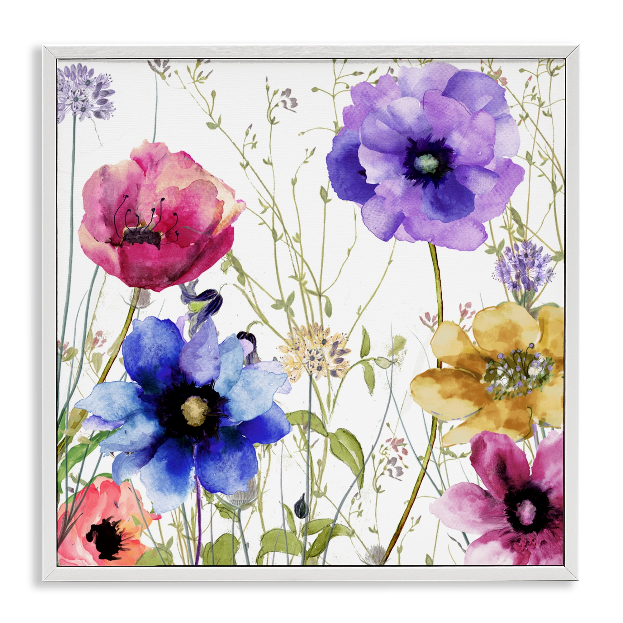 Modern Spring Garden Flowers White Framed Giclee Art, design by Sasha