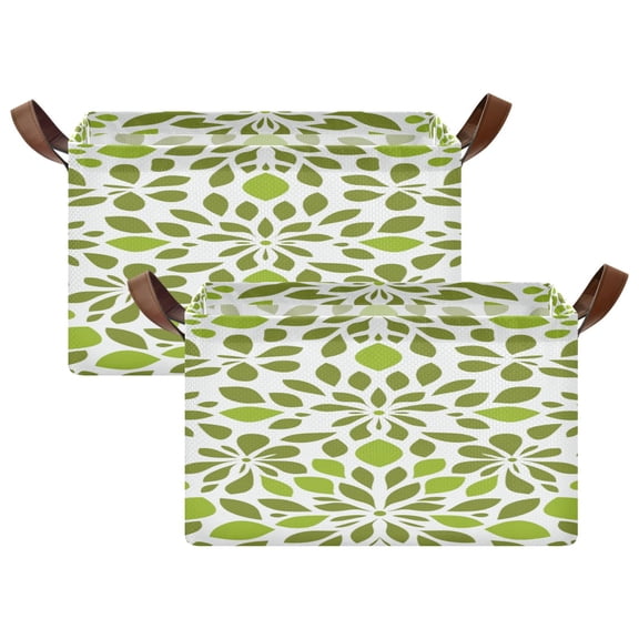 Modern Spring Green Leaves 16.9x11.4x10in Foldable Open Home Storage Bins Durable Water Resistant Shelf Baskets