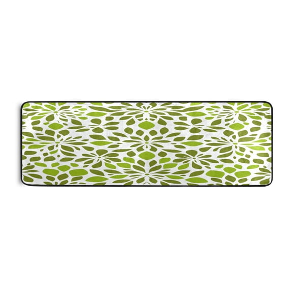 Modern Spring Green Leaves 72x24" Runner Rug, Non-Slip Memory Foam Cushion, Anti-Crease for Hallways and Bedrooms
