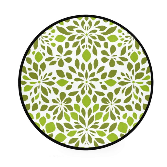 Modern Spring Green Leaves Memory Foam Bath Mat 36" Absorbent Rug with Non Slip Base and 4 Bonus Pads