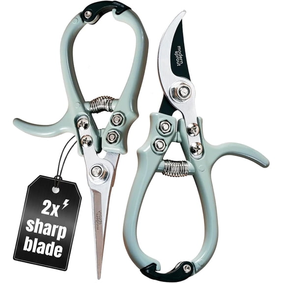 Modern Sprout Hand Pruners & Shears Set with Blister Pack - Lightweight Gardening Tools with Easy Lock - Sharp Carbon Steel Blades -Rust Resistant Scissors for Herbs, Flowers - Sage