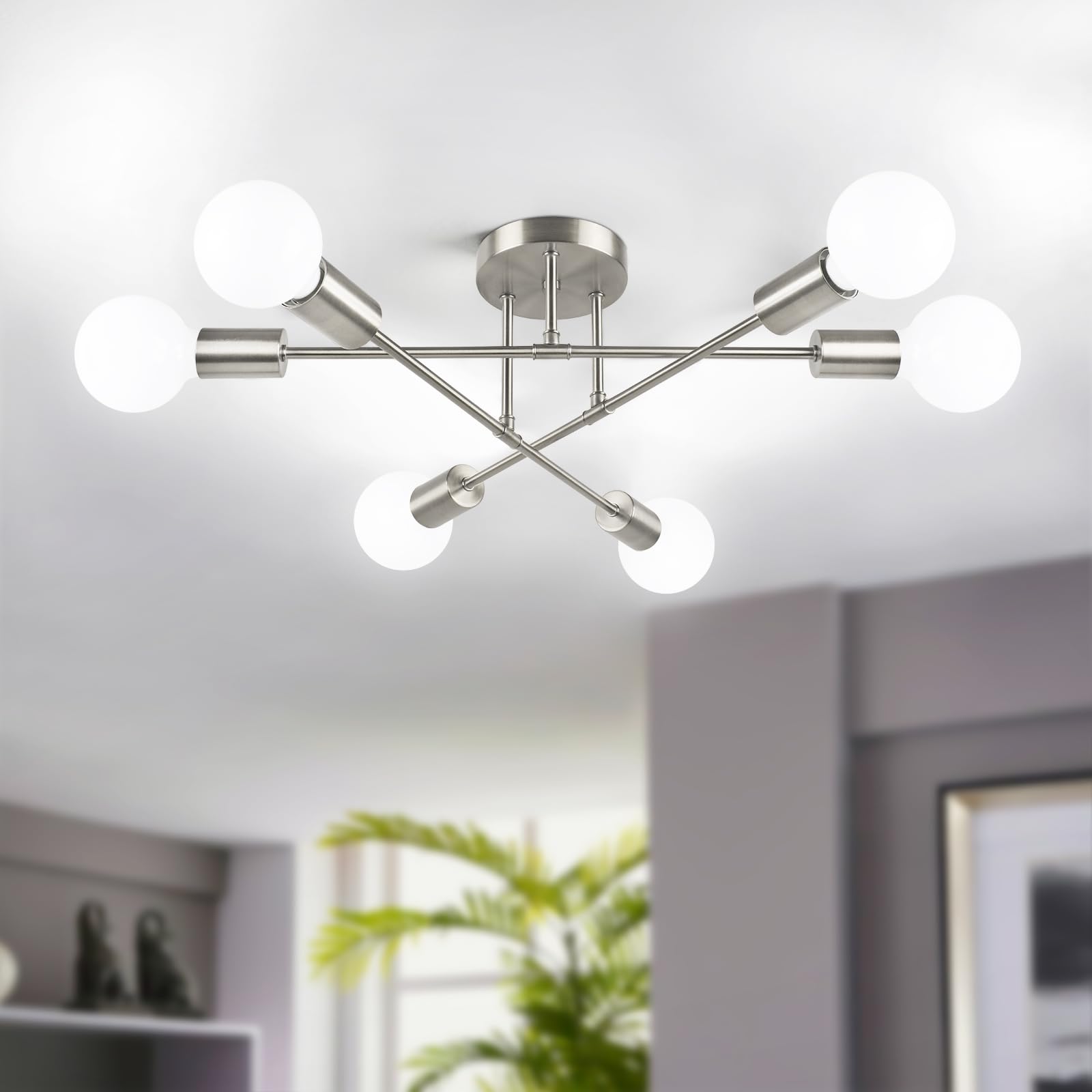 Modern Sputnik Chandelier, 6-Light Ceiling Light Fixture, Bedroom Light ...
