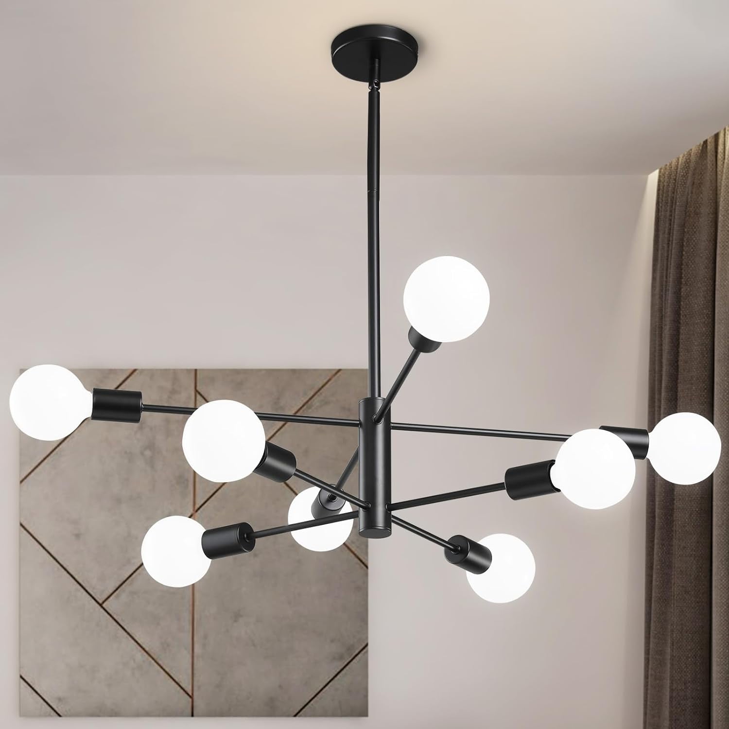 Modern Sputnik Chandelier,8-Light Black, Adjustable Height, Farmhouse ...