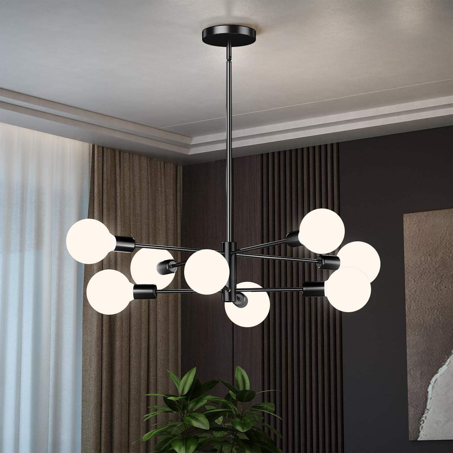 Black and Gold 8-Light Sputnik Chandelier with Adjustable Height