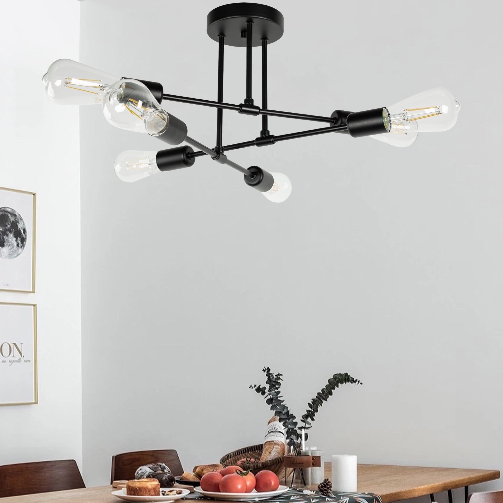 Black Modern 6-Light Sputnik Metal Chandelier