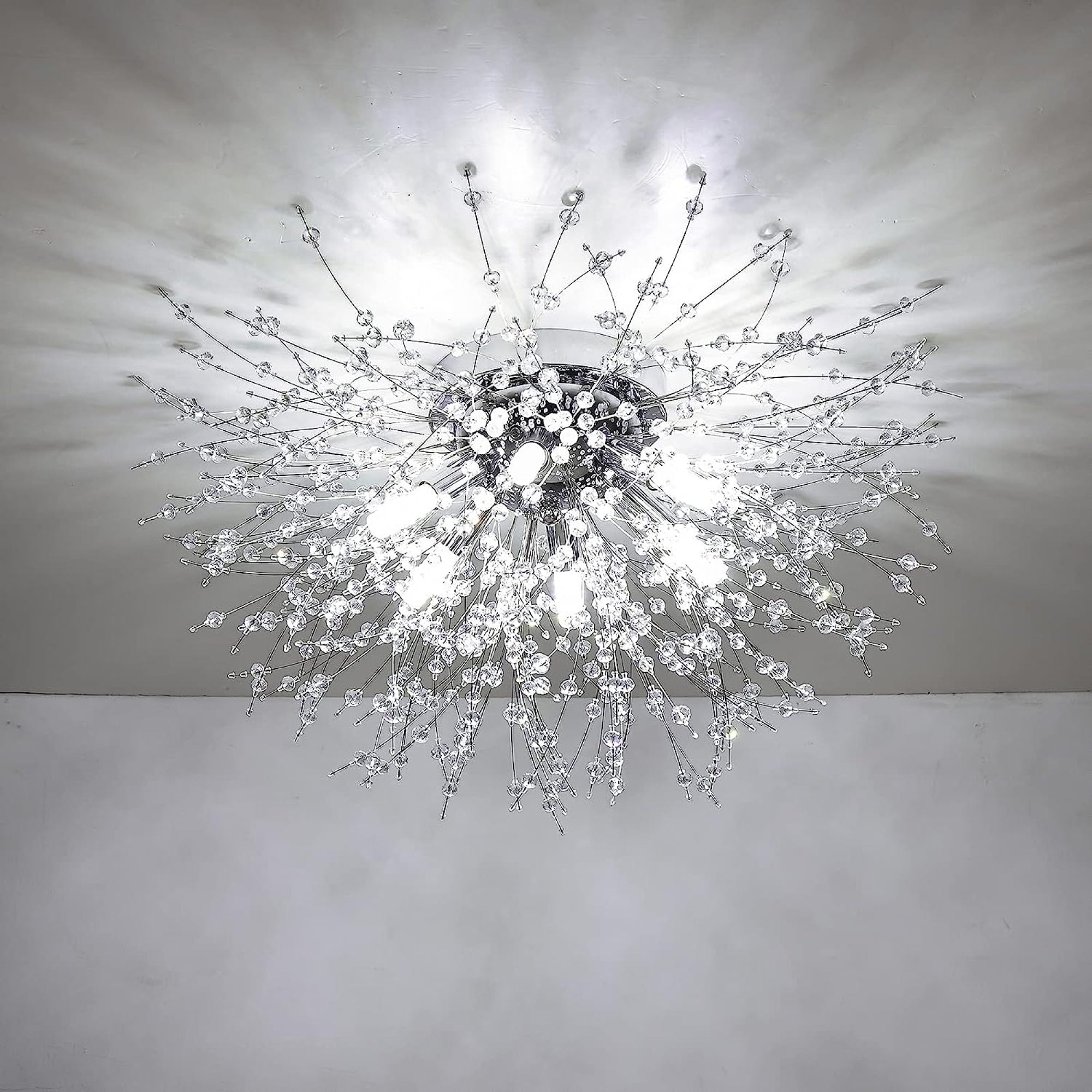 Modern Sputnik Crystal Flush Mount Ceiling Light Fixture for Bedroom, Kitchen, Hallway - LED