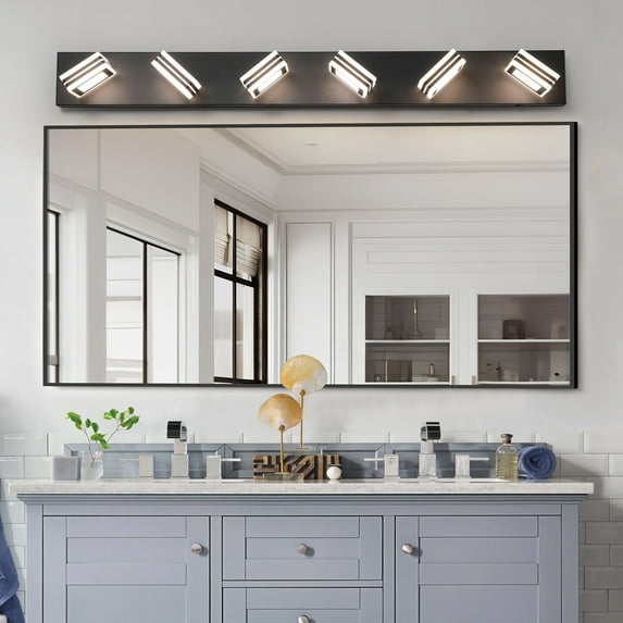 Modern Square Acrylic 6-Light Vanity Light With Wall Mount In Black Design