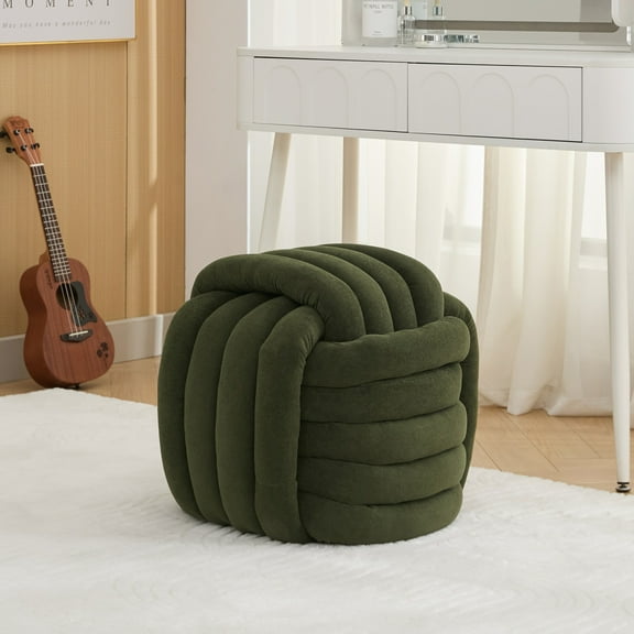 Modern Square Chenille Ottoman with High-Resilience Cushion - Multi-Use Footstool for Living Room, Bedroom, Entryway (Green, 19.29" Dimensions, Assembly-Free)
