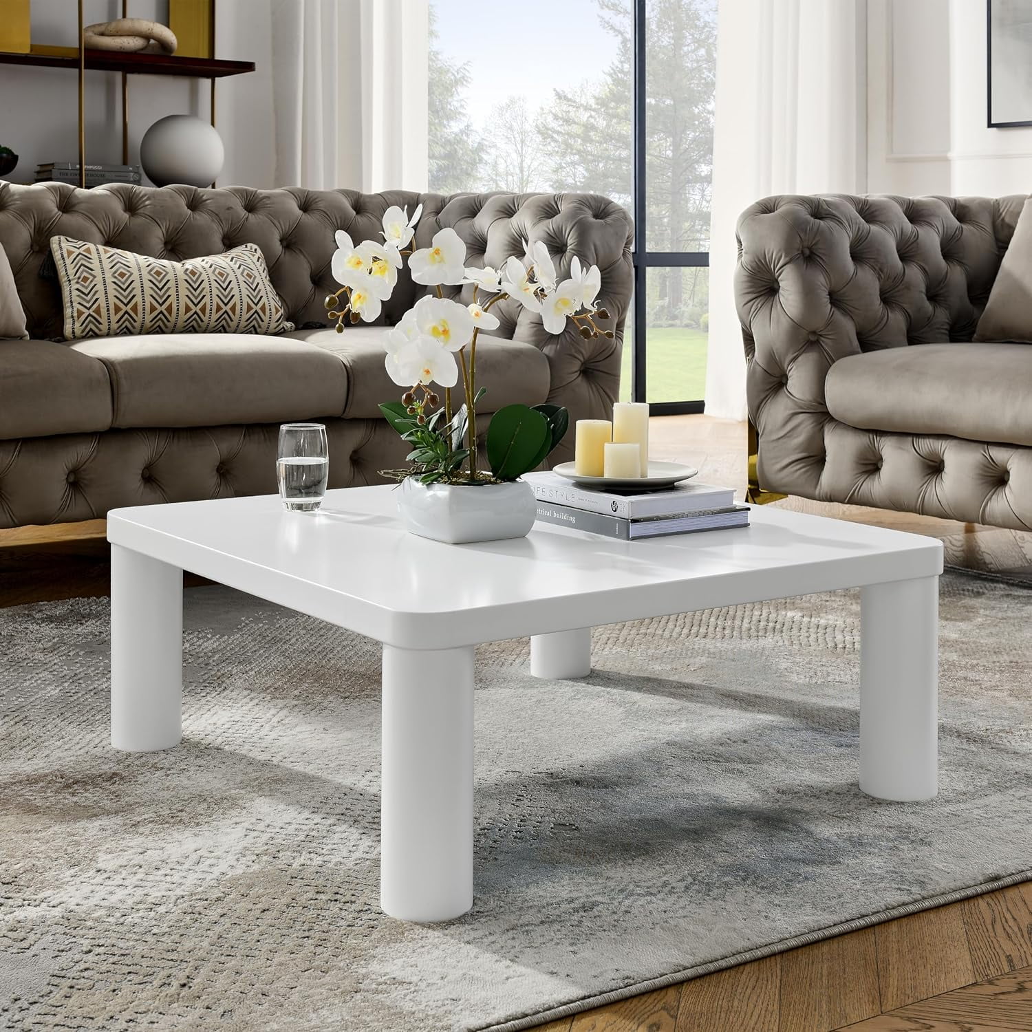 Modern Square Coffee Table with Rounded Corners, MDF & Steel Cream ...