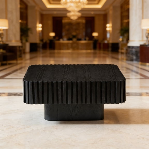 Modern Square Coffee Table for Living Room, Minimalist Center Table with Textured Base