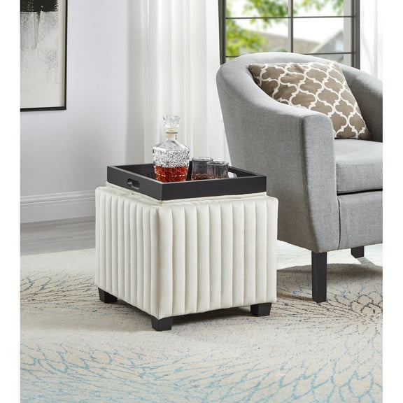 Modern Square Cube Storage - Beige Velvet, Coffee Tray For Bedroom, Living Room Convenient Piece Bench With Velvet Fabric, 18 Inch Wide Room, Family