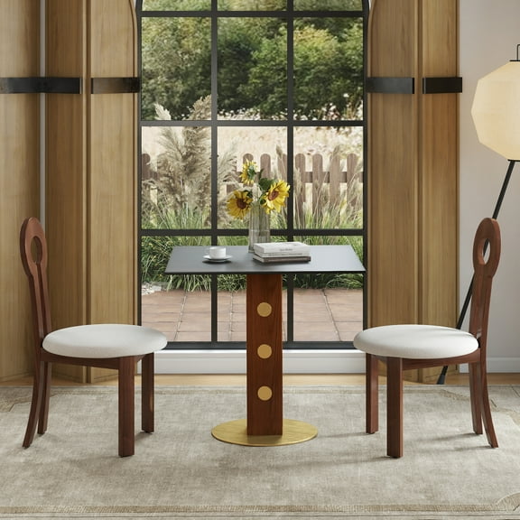 Modern Square Dining Table, 33.5" Sintered Stone Table with Wooden Leg & Gold Base, 2 - Person Kitchen Table for Small Space, 150lbs Weight Capacity(Only the Negotiation Table)