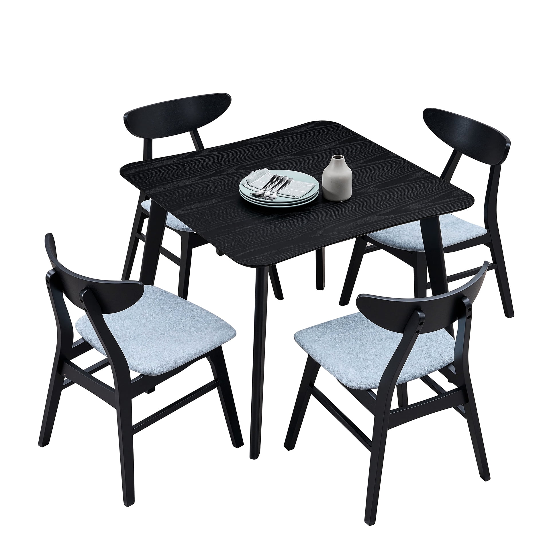 Modern Square Dining Table And 4 Upholstered Chair - Black, Space Saving For Apartment Chairs ...