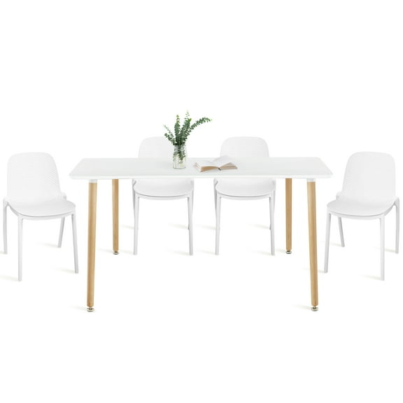 Modern Square Dining Table Set for 4 with Mid Century Modern Patio Dining Chair for Dining Room, Small Kitchen, Office, Cafe, Restaurants (White)