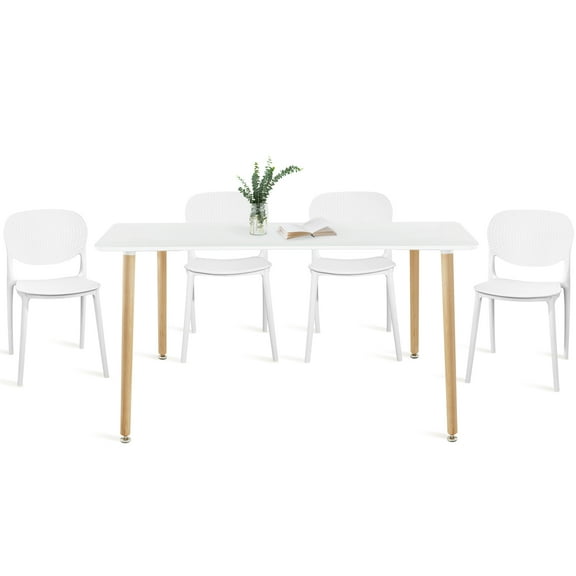 Modern Square Dining Table Set for 4 with Mid Century Modern Patio Dining Chair for Dining Room, Small Kitchen, Office, Cafe, Restaurants (White)