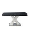 thumbnail image 1 of Modern Square Dining Table, Stretchable, Black Marble Table Top+MDF White X-Shape Table Leg with Metal Base, 1 of 5