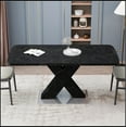 thumbnail image 1 of Modern Square Dining Table,Stretchable,Printed Black Marble Table Top+MDF X-Shape Table Leg with Metal Base, 1 of 14
