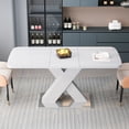 thumbnail image 1 of Modern Square Dining Table, Stretchable, White Table Top+MDF X-Shape Table Leg with Metal Base, 1 of 7