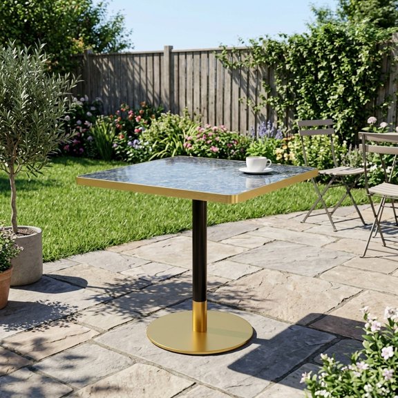 Modern Square Dining Table with Faux Marble Sintered Stone Top - Seats 2-4