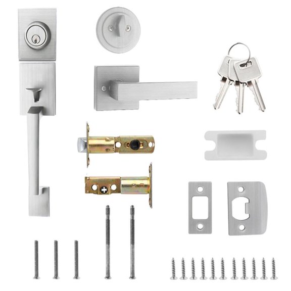 Modern Square Door Handle Adjustable Latches & Not Lock Door Handle set Simple Installation for Entrance & Front door