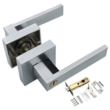 Modern Square Door Lever Lock Set Aluminium Handle With Key for Home Bedroom