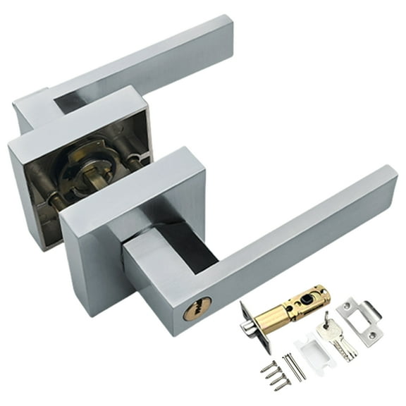 Modern Square Door Lever Lock Set Aluminium Handle With Key for Home Bedroom