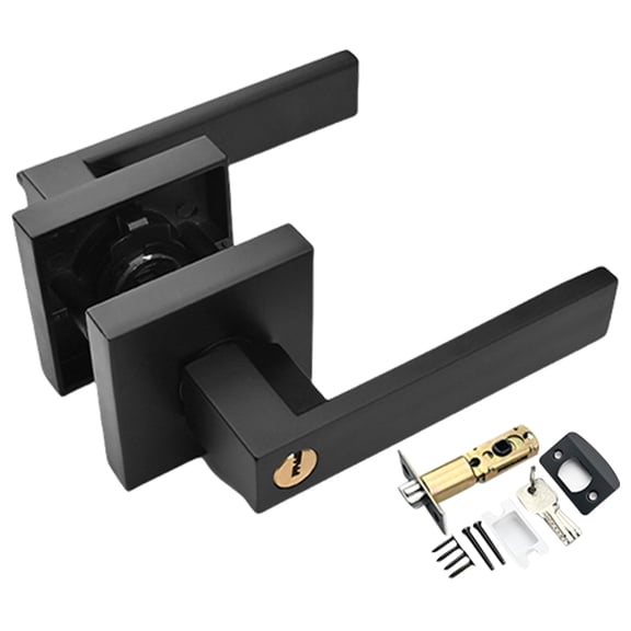 Modern Square Door Lever Lock Set Aluminium Handle With Key for Home Bedroom