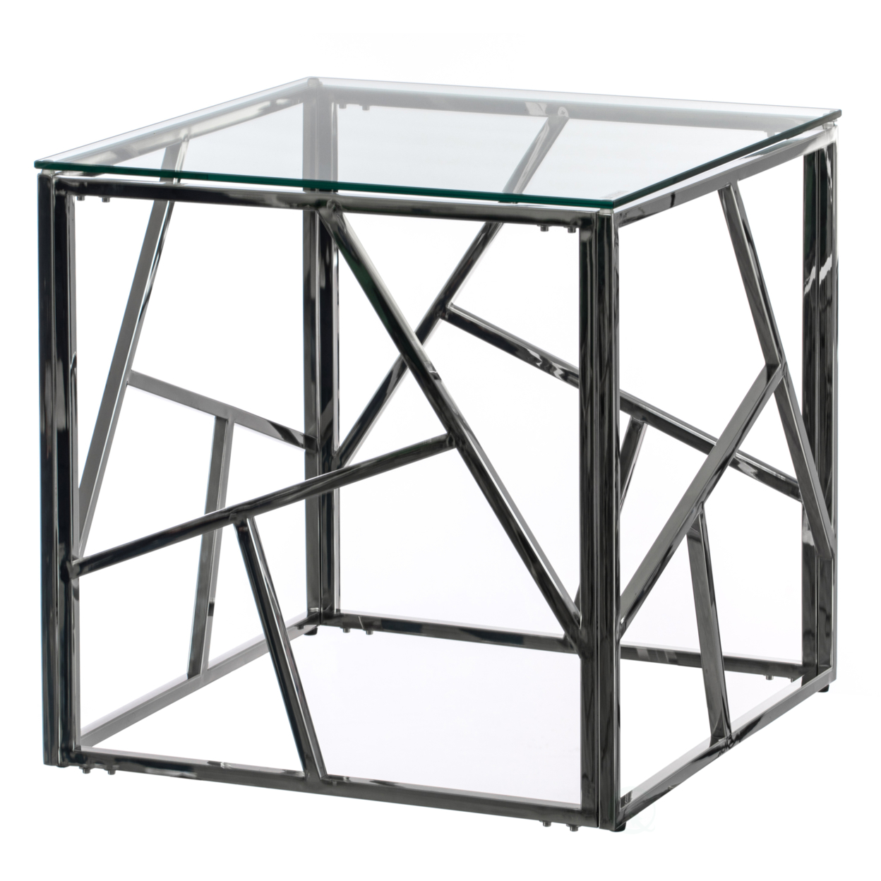 Modern Square End Side Table, Tempered Glass Top Metal Coffee Table