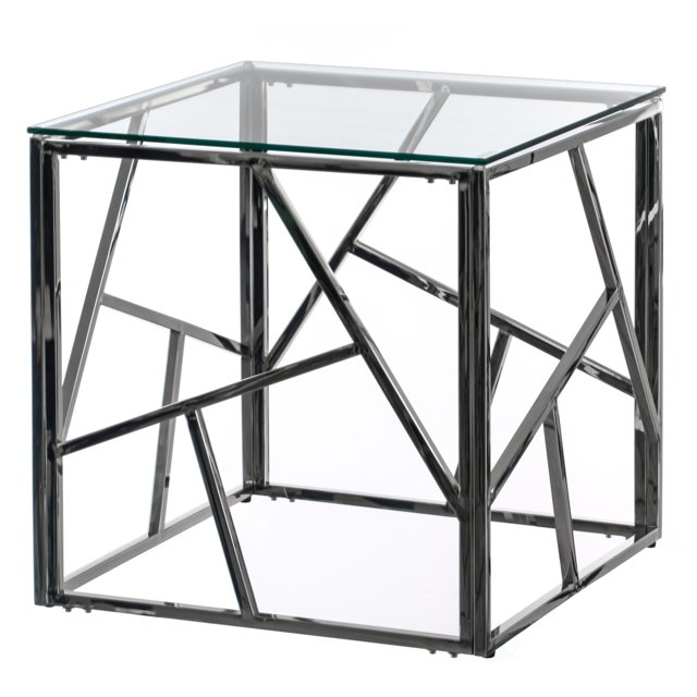 Modern Square End Side Table, Tempered Glass Top Metal Coffee Table
