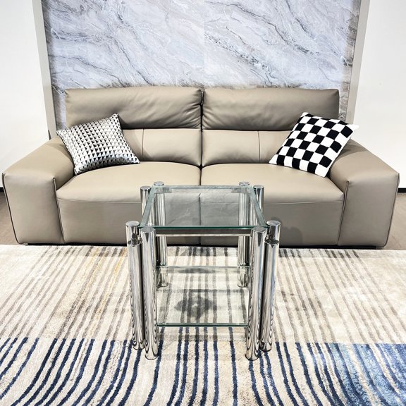 Modern Square End Table | Industrial Design for Home Office Use | Tempered Glass and Stainless Steel Combination | Sturdy Against Harsh Conditions