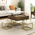 thumbnail image 1 of Modern Square Lift-top Coffee Table With Storage And 4 Ottomans In White & Walnut. Smooth Function. Generous Hidden Storage. Multi-purpose Ottomans. Chic White/walnut Look. Build Walnut Convenient, 1 of 7