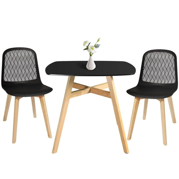 Modern Square MDF Top Dining Table Set for 2, Mid-Century Dining Table and Chairs Set for Kitchen, Dining Room, Office, Cafe, Restaurant (Black)