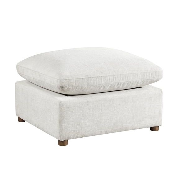 Modern Square Modular Ottoman Beige Chenille Upholstered Cushion Solid Wood Frame Living Room Furniture 1pc
