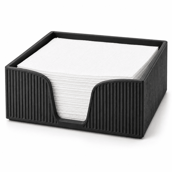 DBOZEModern Square Napkin Holder, Ribbed Paper Napkin Organizer with Easy-Grab Front Opening for Dining Table, Kitchen Counter, Bathroom & Office