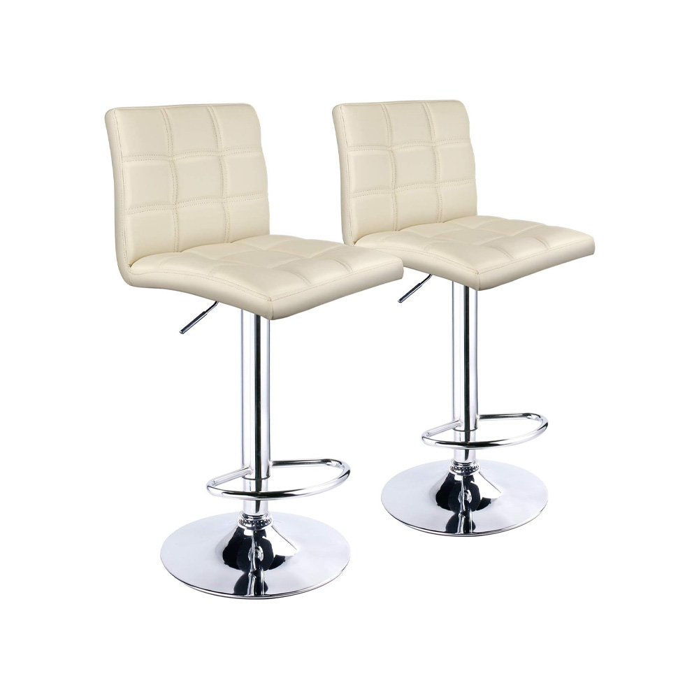 Modern Square PU Leather Adjustable Bar Stools with Back, Set of 2