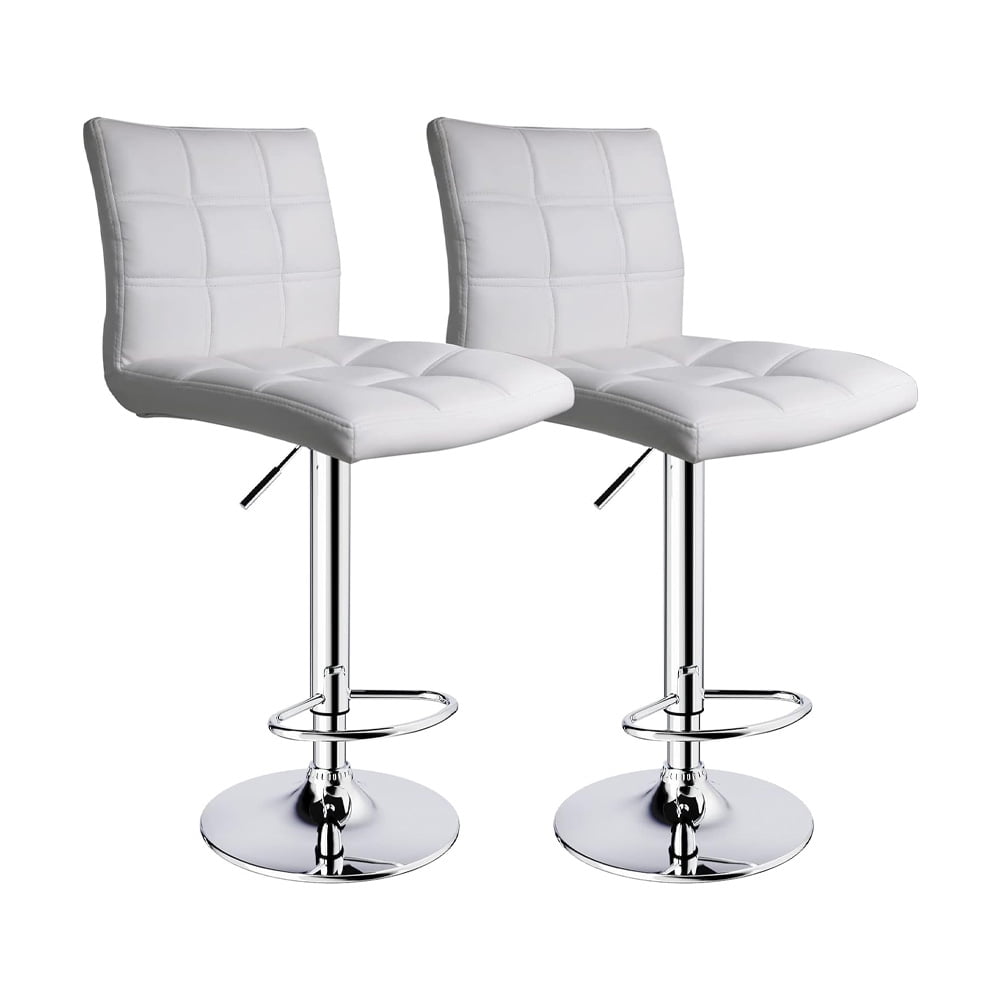 Modern Square PU Leather Adjustable Bar Stools with Back, Set of 2