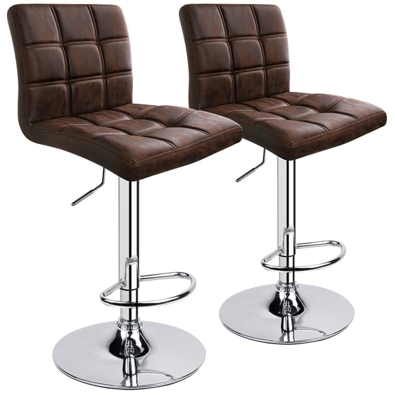 Modern Square PU Leather Adjustable Swivel Bar Stools with Back, Set of 2,Retro Brown