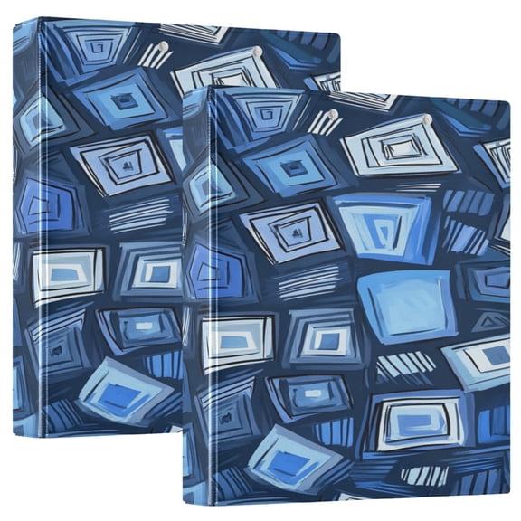 Modern Square Pattern 12.4x10.6in PVC Round Ring Binder, D-Ring 3-Hole, Metal Clip, 200 Sheets