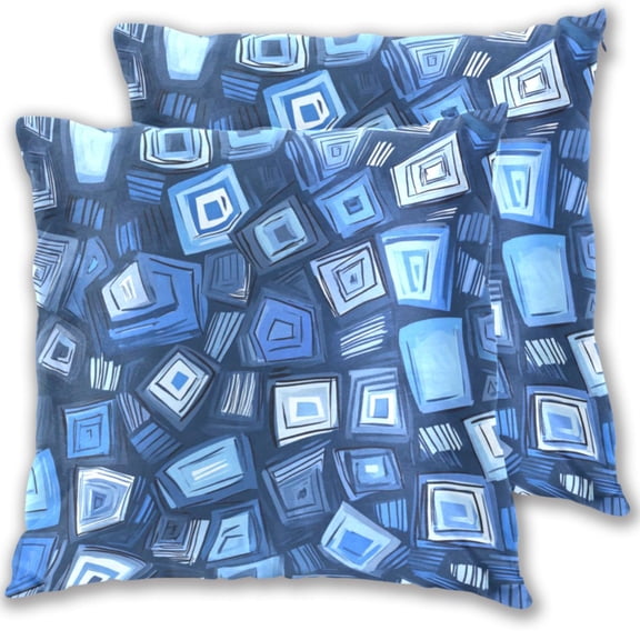 Modern Square Pattern 16x16in 2-Piece Cotton Fleece Throw Pillow Covers, Shrink Resistant, Hidden Zip