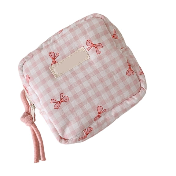 Modern Square Pattern Cosmetic Bag Durable Fabric Makeup Organizers Compact Travel Friendly Storage Solution