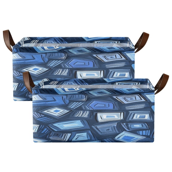 Modern Square Pattern Shelf Baskets Set of 2 Foldable Metal Frame Open Storage Bins 16.9x11.4x7.7in Large Capacity