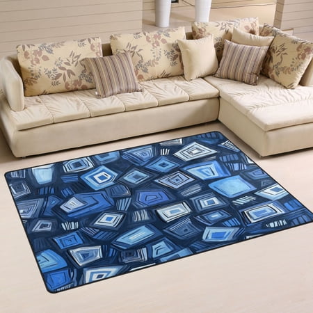 Modern Square Pattern Soft Polyester Area Rug 31''x20'', Non Slip, Memory Foam, Water Absorbent