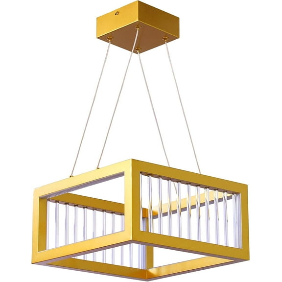 Modern Square Pendant Light with 8 LED Edges and 22 Embedded Glass Rods - Illuminate Your Space with Understated Luxury