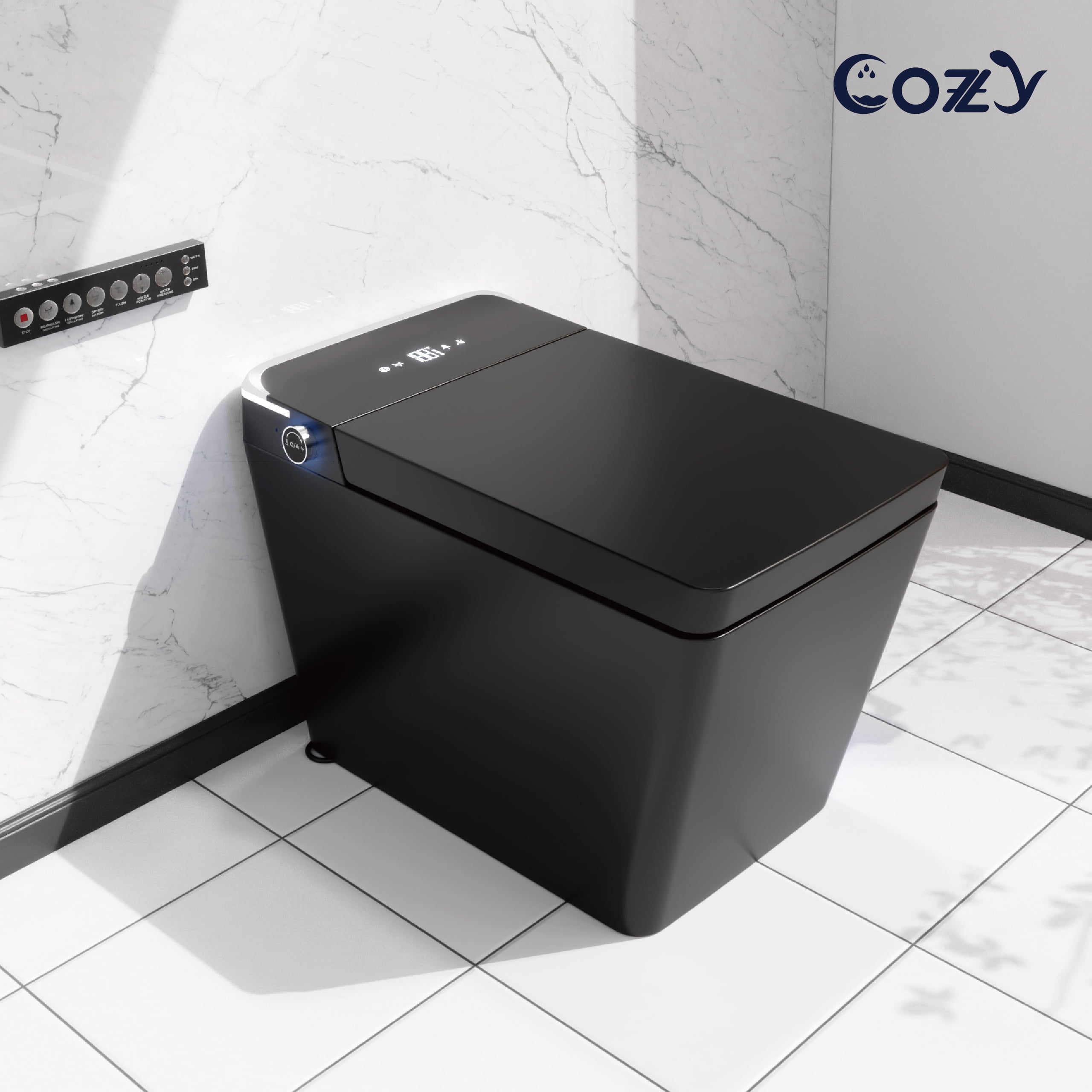 Modern Square Smart Toilet, Auto Flush, Foot Sensor, Instant Heat, Feminine Wash, Side Knob, Drying, Remote Control, Night Light, Tankless, Deodorizer, STBL06-1