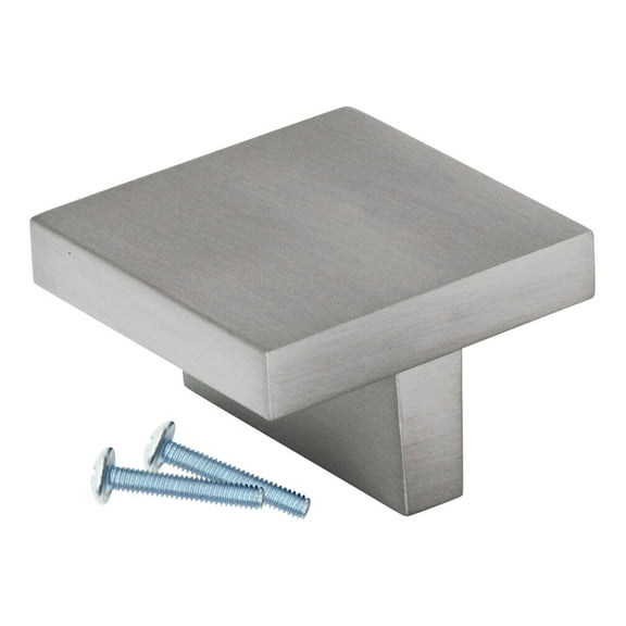 Modern Square T Style Brushed Nickel Cabinet Hardware Knob, 1-21/32 Inch Diameter, Overall Length 1-21/32"