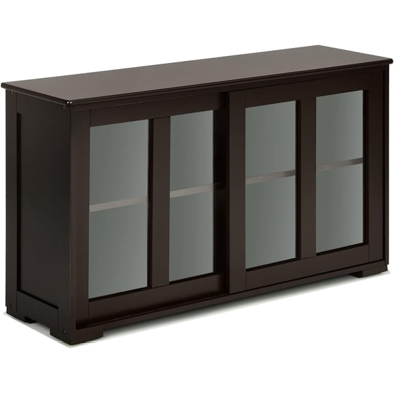 Modern Stackable Buffet Cabinet w/Sliding Tempered Glass Door, Adjustable Shelf Cupboard, Bathroom Floor Cabinet, Buffet Table Coffee Bar (Espresso)